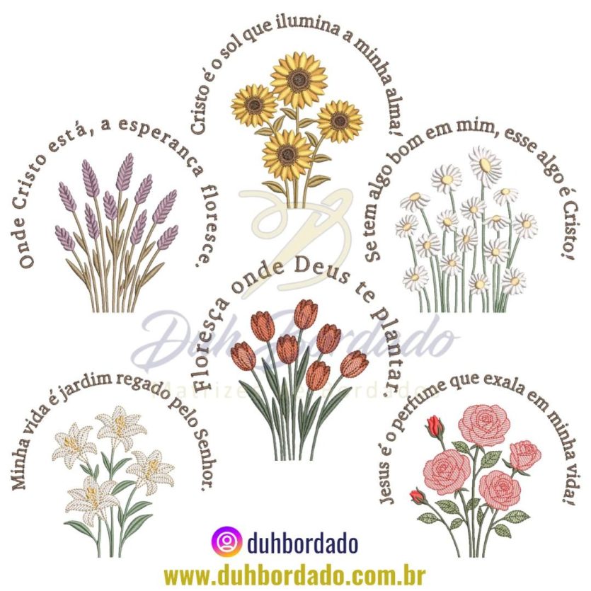 Coleção Matrizes de Bordados Frases Floral