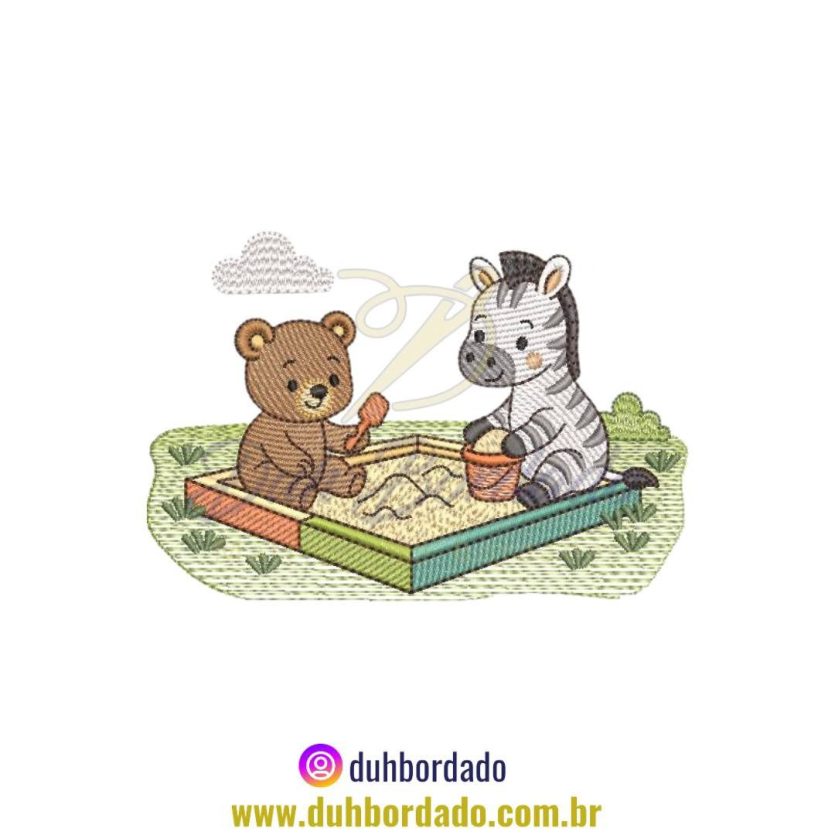 Matriz de Bordado de Animais Infantil Zebra e Urso