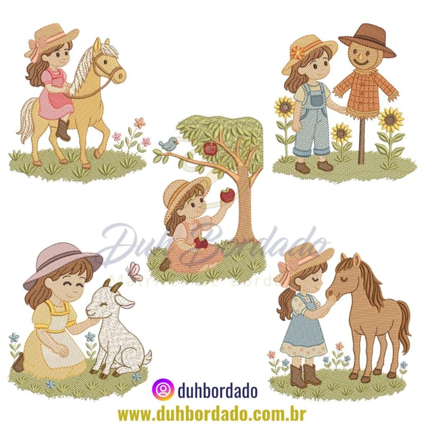 Coleção Matrizes de Bordados de Meninas Fazendeiras