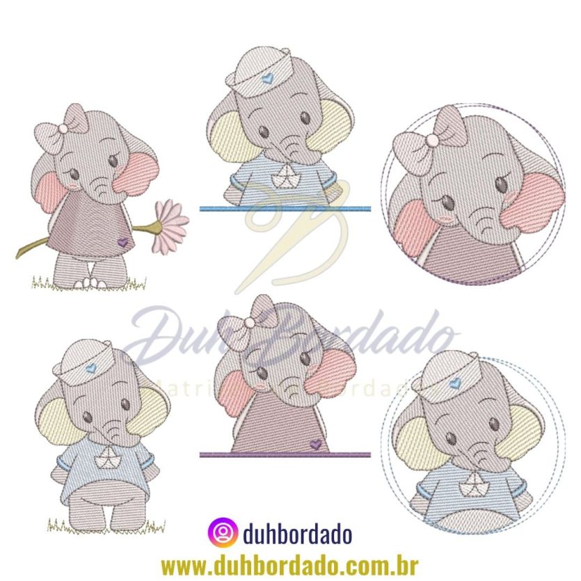 Coleção Matrizes de Bordados Elefantes Infantil